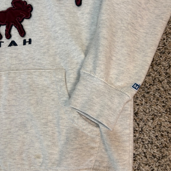 Blue 84 Park City Utah Heavy Gray Hoodie Burgundy Letters & Moose Patches Small - Picture 3 of 5
